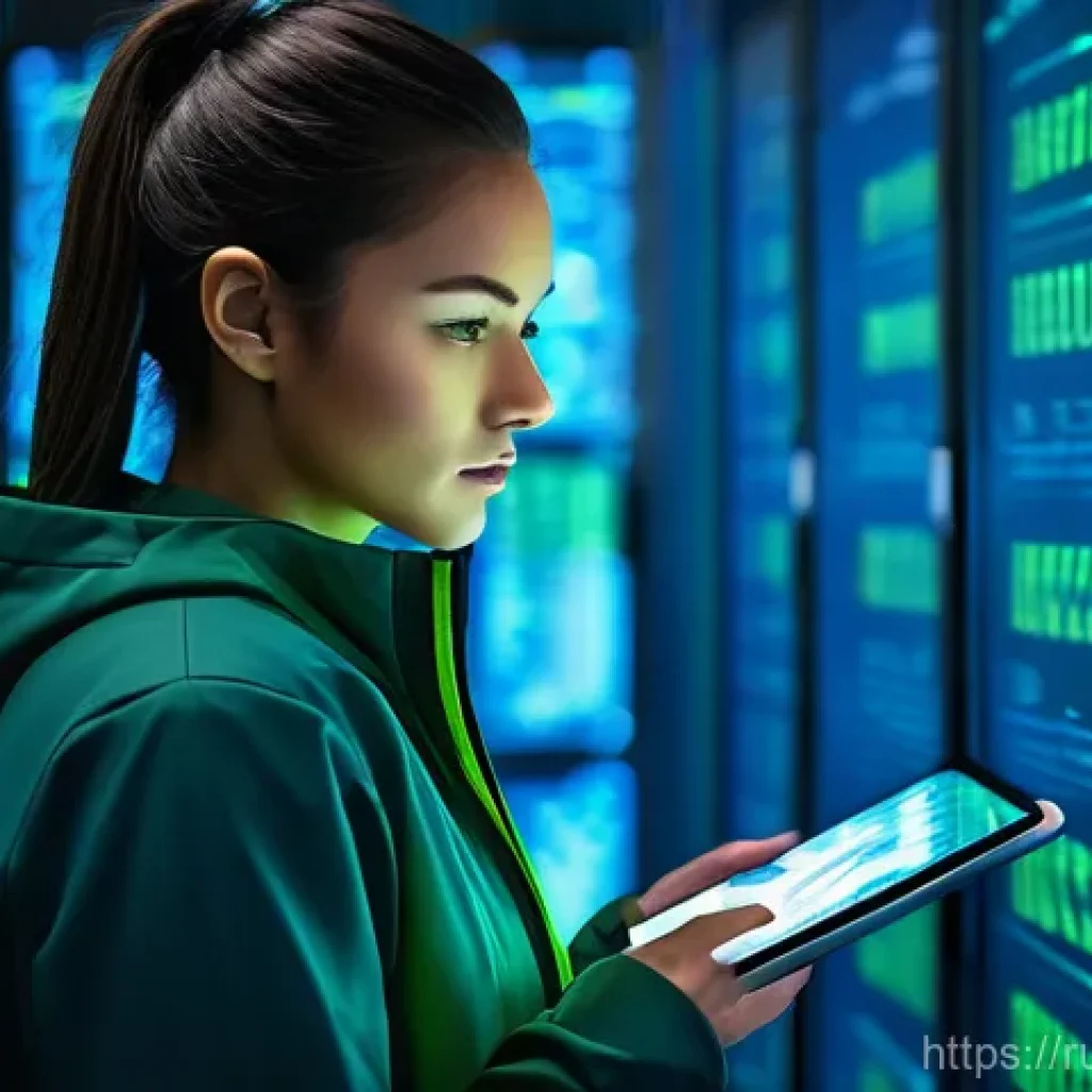 업종별 패스워드 관리 시스템 추천 - A highly detailed, realistic image of a female cybersecurity engineer in a modern, subtly lit data c...