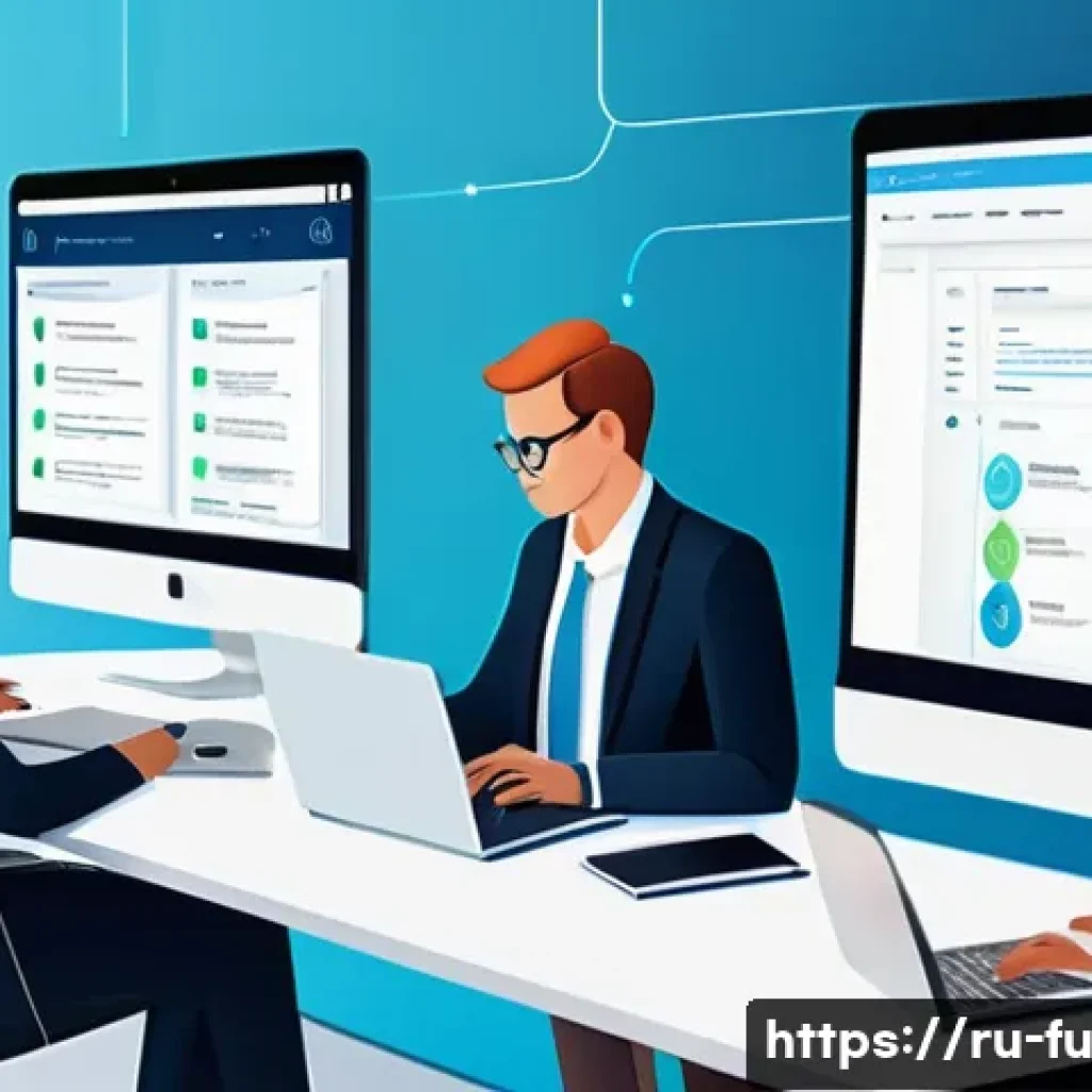 비밀번호 관리 시스템의 보안 솔루션 제안 - A modern digital workspace scene showing a diverse group of Russian professionals collaborating secu...