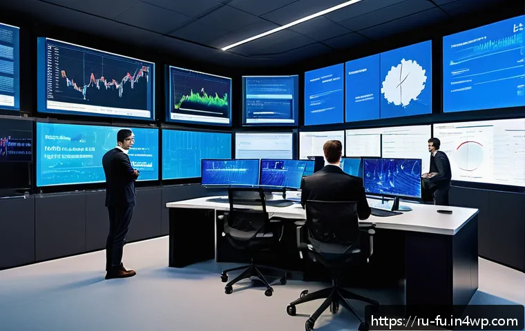 패스워드 관리 시스템의 보안 감사 절차 - A high-tech cybersecurity control room with multiple large digital screens displaying real-time logi...